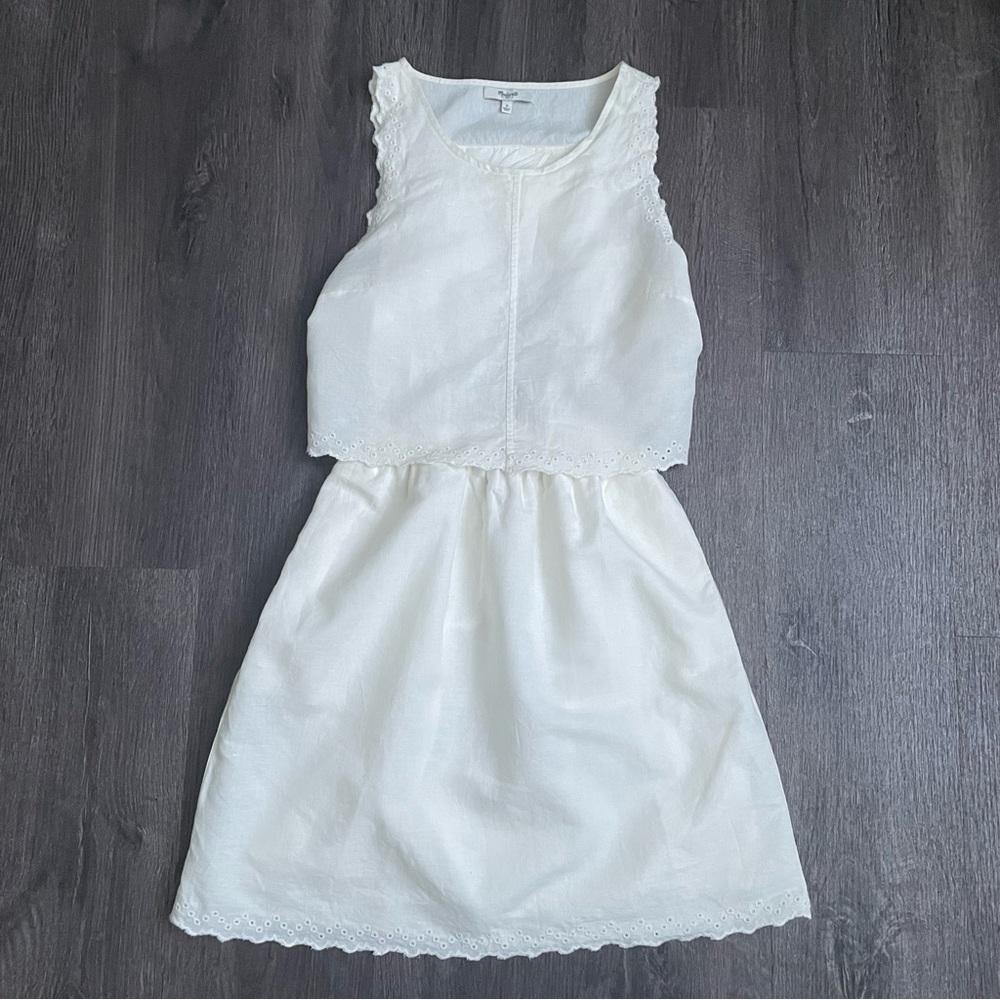Madewell Ivory Cream Eyelet Sleeveless Mini Open Back Overlay Dress.(2) - Picture 3 of 11